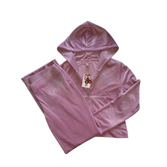 NEW! NWT Juicy Couture Velour OG Bling Tracksuit Hoodie & Pant Set Rose Size L - Picture 2 of 11